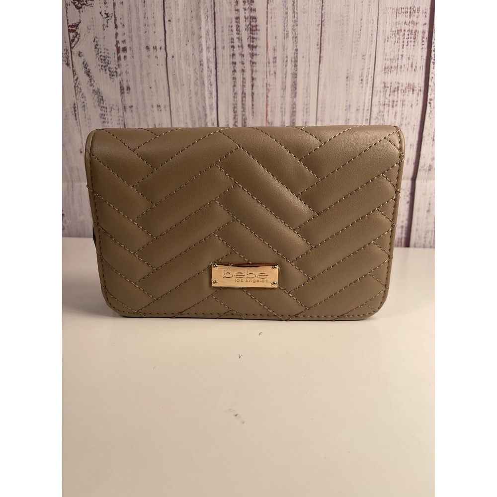 Bebe Sophia Crossbody Bag Tan Taupe Small Purse Gold Chain WBE01-123 New